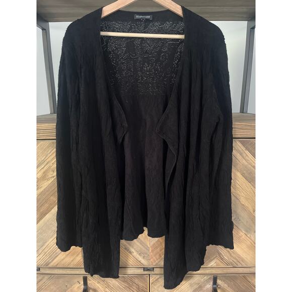 Eileen Fisher Cardigan Textured Cotton Blend in Black Sz M - Picture 1 of 5